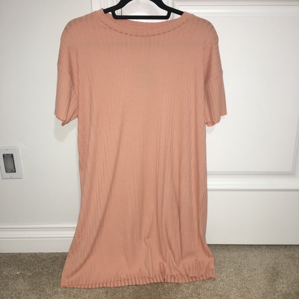 Apricot Ribbed Knit T-shirt Dress